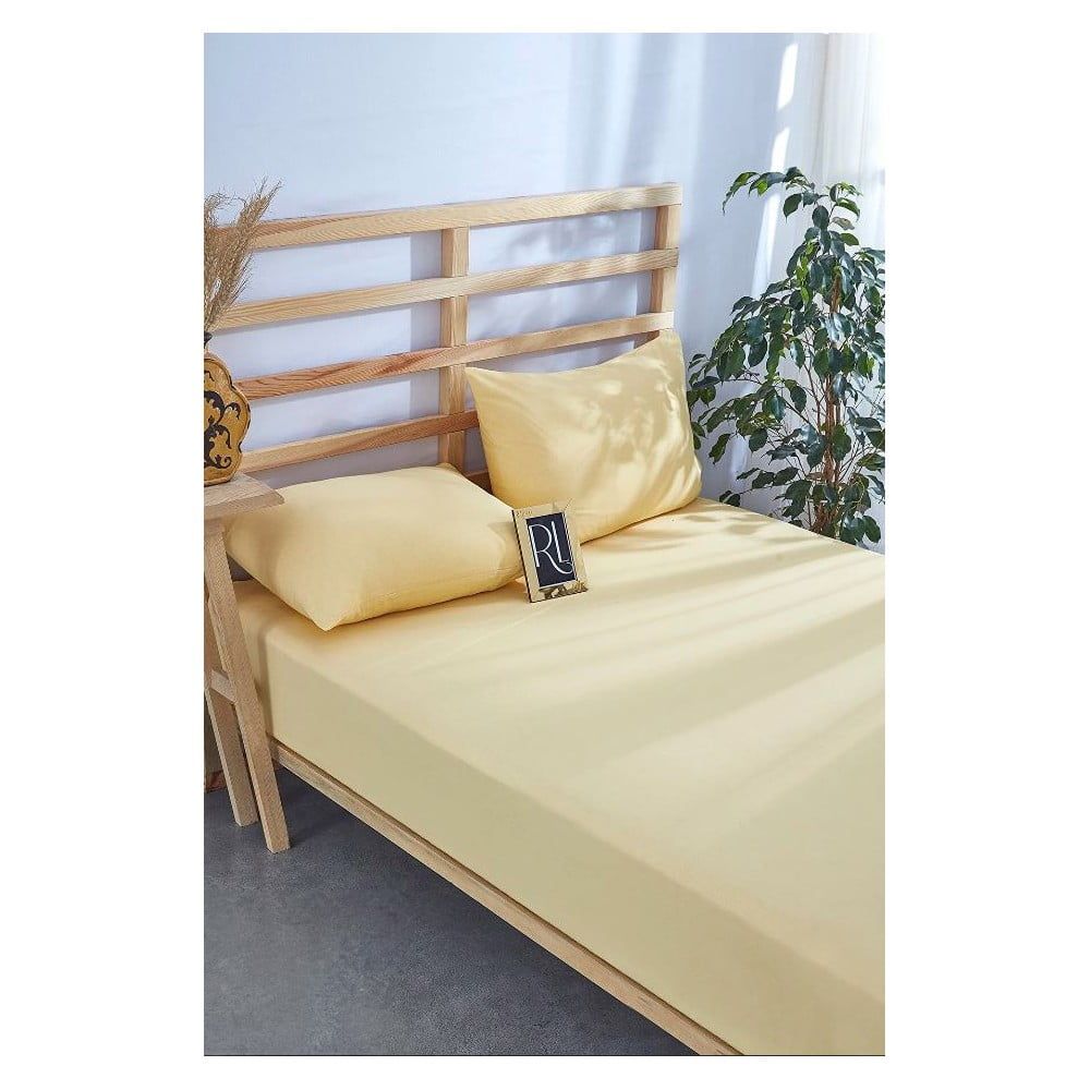 Žluté napínací bavlněné prostěradlo a povlak na polštář v sadě 180x200 cm – Mila Home - Bonami.cz