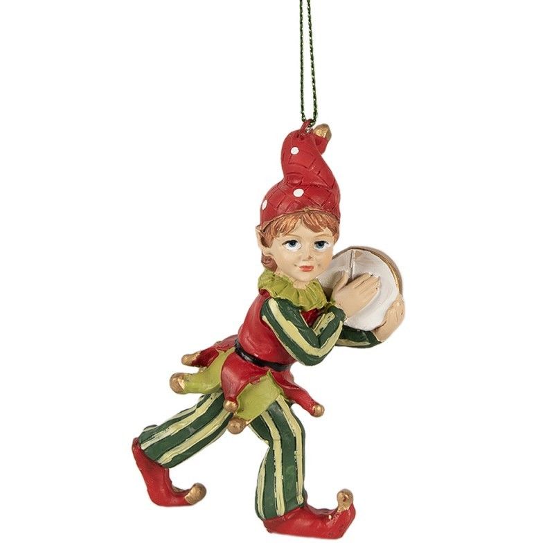 Zeleno-červená vánoční závěsná dekorace Elf II - 5*4*11 cm Clayre & Eef - LaHome - vintage dekorace