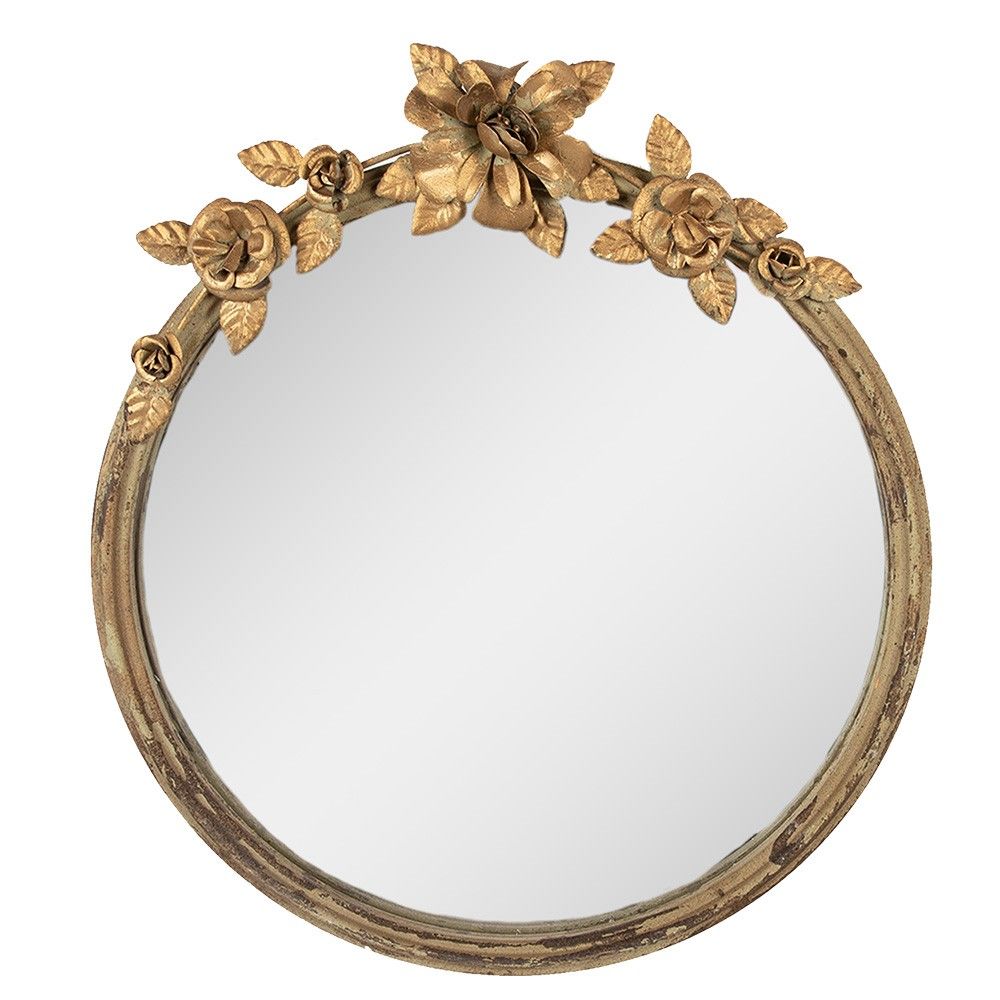 Zlaté antik nástěnné kovové zrcadlo s květy Rissoa - 39*5*44 cm Clayre & Eef - LaHome - vintage dekorace