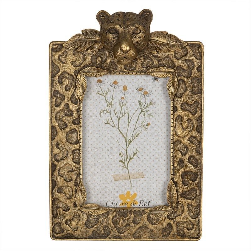 Zlatý fotorámeček s hlavou geparda - 16*4*25 cm / 10*15 cm Clayre & Eef - LaHome - vintage dekorace