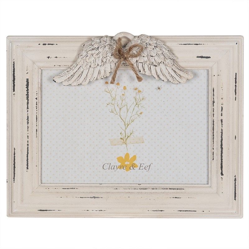 Béžový antik dřevěný fotorámeček s andělskými křídly - 24*3*19 cm / 18*13cm Clayre & Eef - LaHome - vintage dekorace