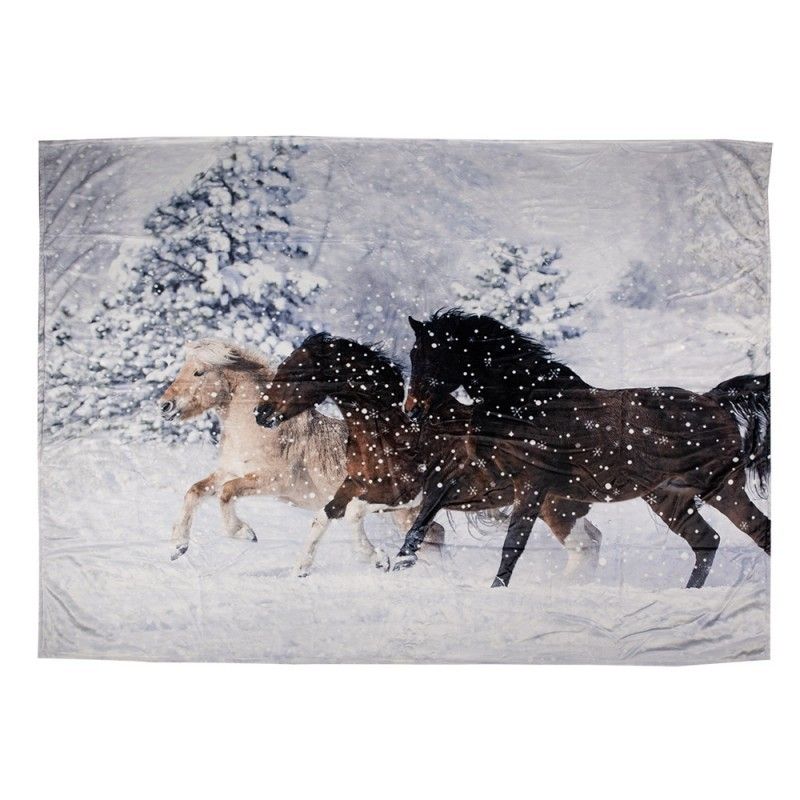 Zimní plyšový pléd s koňmi Horses - 130*170 cm Clayre & Eef - LaHome - vintage dekorace