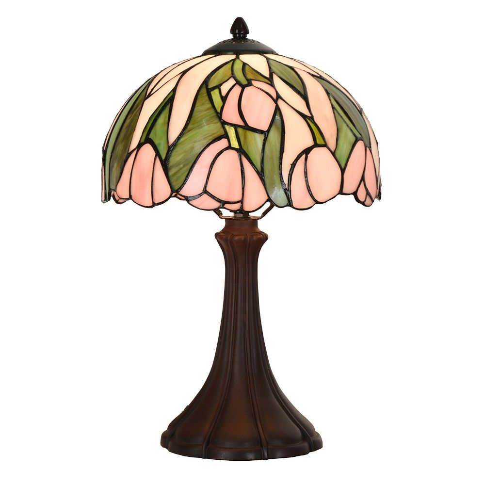 Zeleno-růžová stolní Tiffany lampa s tulipány Tulipé - Ø 27*40 cm E14/max 1*40W Clayre & Eef - LaHome - vintage dekorace