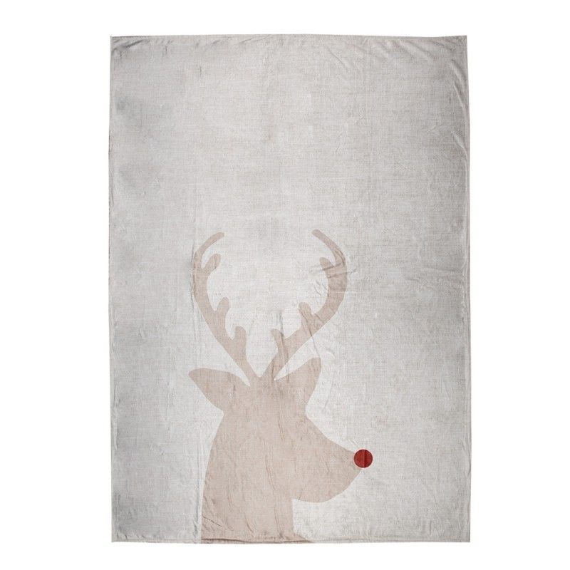 Béžový plyšový pléd s jelenem Deer - 130*170 cm Clayre & Eef - LaHome - vintage dekorace