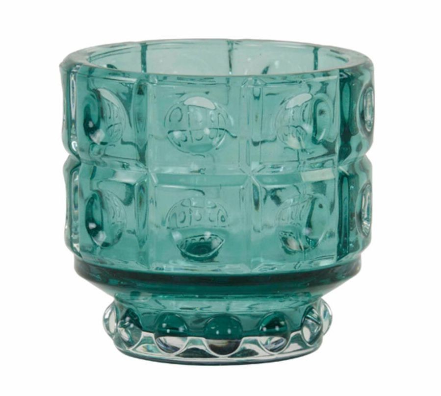 Tyrkysový skleněný svícen Bobbi turquoise - Ø 9*8,5 cm Light & Living - LaHome - vintage dekorace