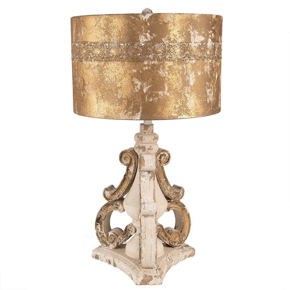 Béžovo - zlatá dřevěná stolní lampa Brocante Look - Ø 40*70 cm E27/max 1*60W Clayre & Eef - LaHome - vintage dekorace