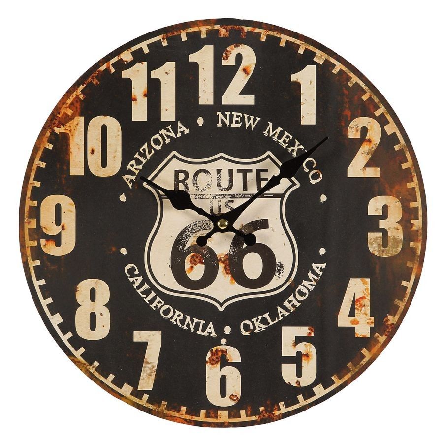 Černé antik nástěnné hodiny Route 66 – Ø 28*3cm/ 1*AA Ambiente - LaHome - vintage dekorace