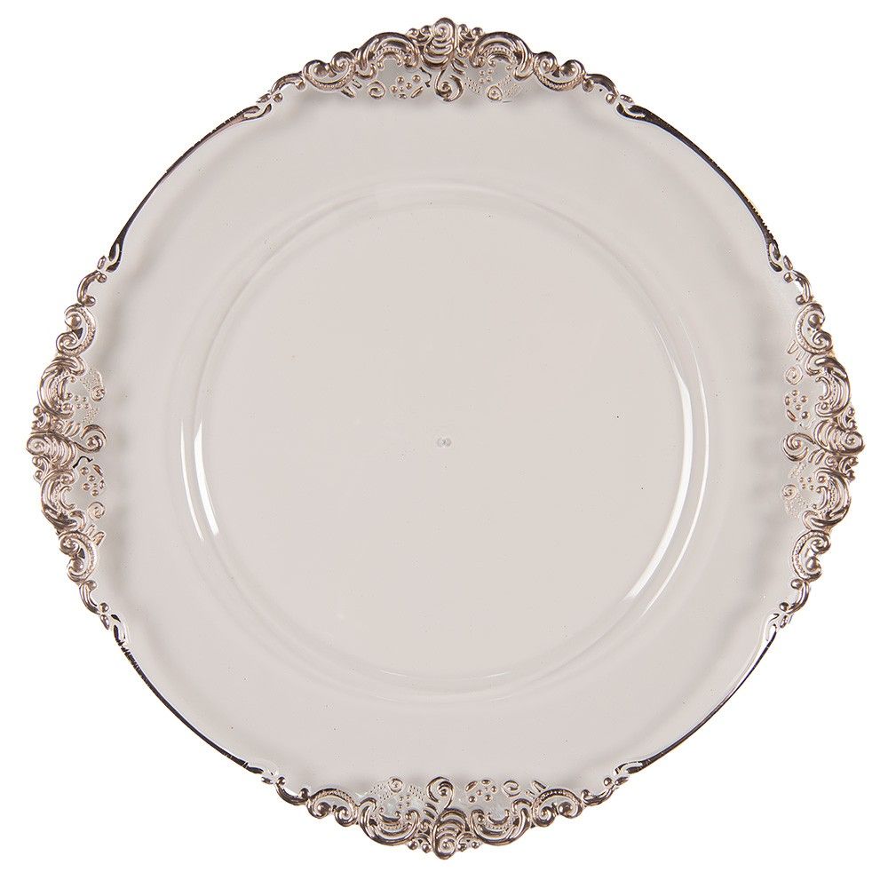 Transparentní servírovací talíř s měděným okrajem a zdobením - Ø 35*2 cm Clayre & Eef - LaHome - vintage dekorace