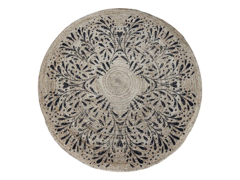 Přírodní kulatý jutový koberec s černými listy Gillia - Ø160 cm Chic Antique - LaHome - vintage dekorace
