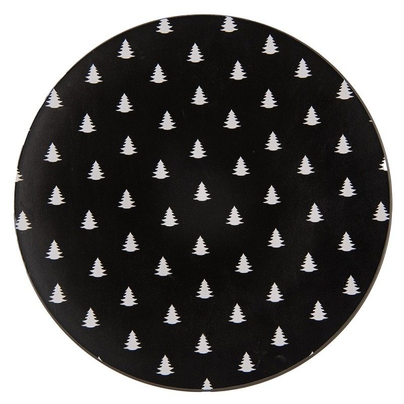 Černo-bílý servírovací talíř se stromky Black&White X-Mas - Ø 33*1 cm Clayre & Eef - LaHome - vintage dekorace