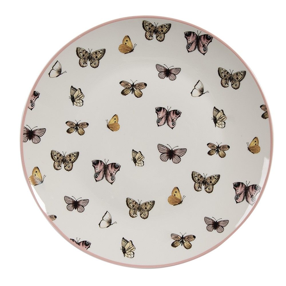 Porcelánový dezertní talířek s motýlky Butterfly Paradise - Ø 20*2 cm Clayre & Eef - LaHome - vintage dekorace