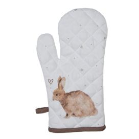 Bavlněná chňapka - rukavice s motivem králíčka a srdíček Bunnies in Love - 18*30 cm Clayre & Eef