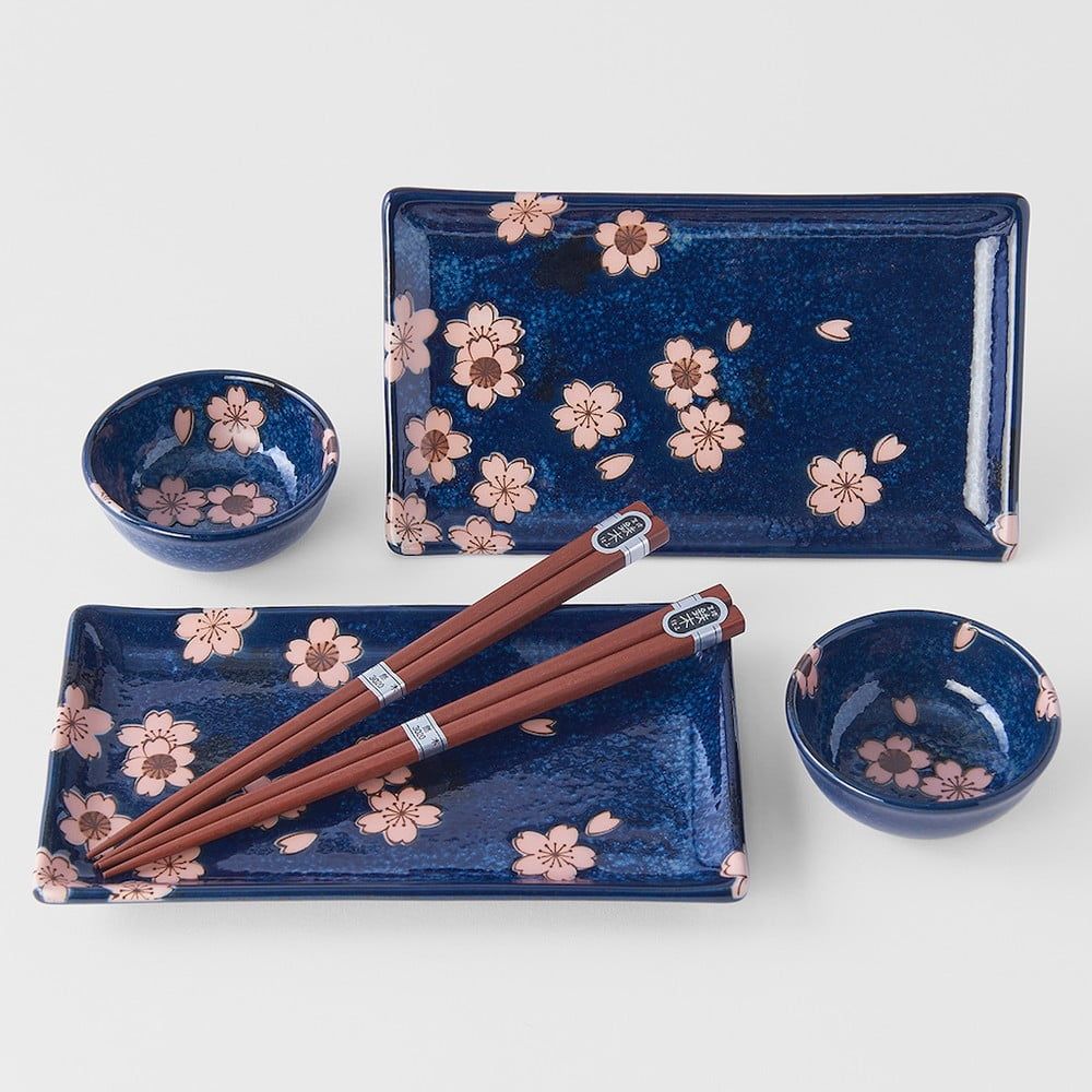 6dílný set modrého keramického nádobí na sushi MIJ Sakura - Bonami.cz