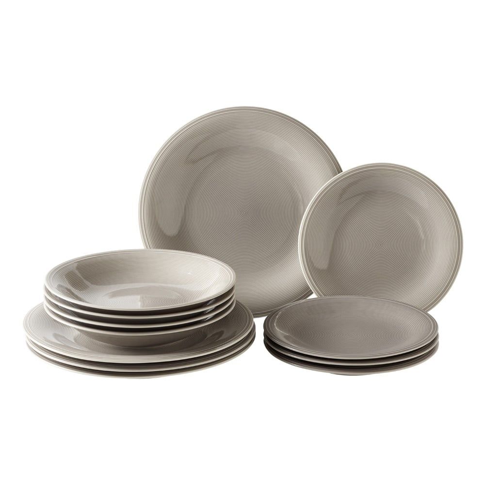 12dílná sada šedých porcelánových talířů Villeroy & Boch Like Color Loop - Bonami.cz