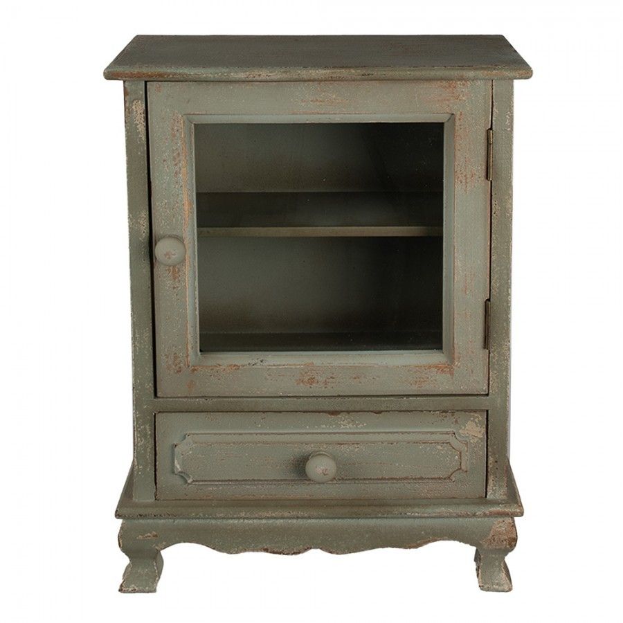 Šedo-zelená antik dřevěná malá skříňka Chantal - 37*17*50 cm Clayre & Eef - LaHome - vintage dekorace