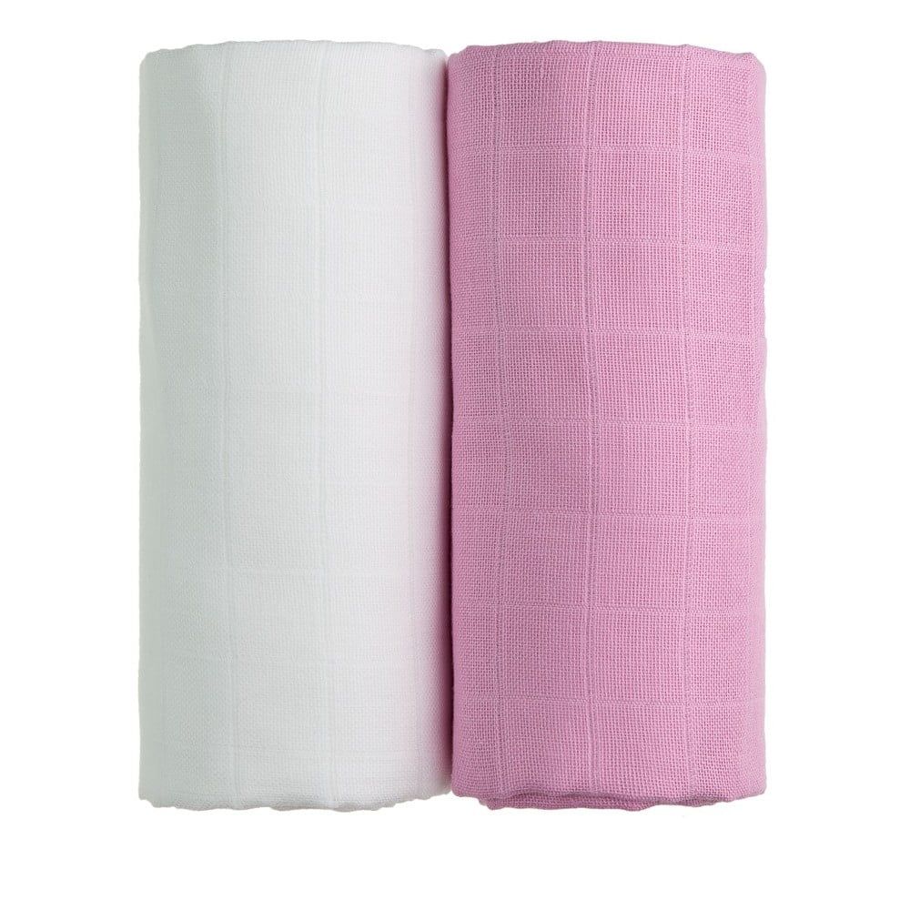 Sada 2 bavlněných osušek v bílé a růžové barvě T-TOMI Tetra, 90 x 100 cm - Bonami.cz