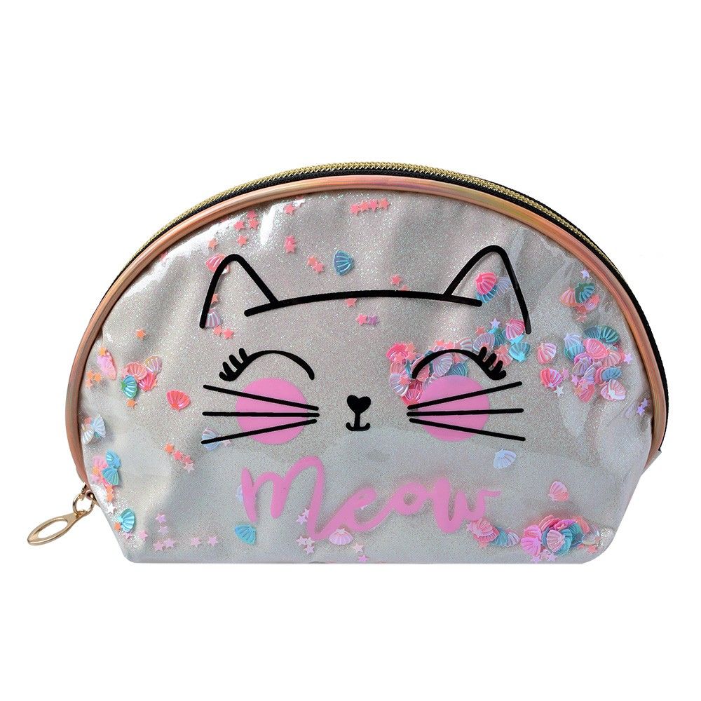 Béžová dámská toaletní taška kočička Meow - 22*8*14 cm Clayre & Eef - LaHome - vintage dekorace