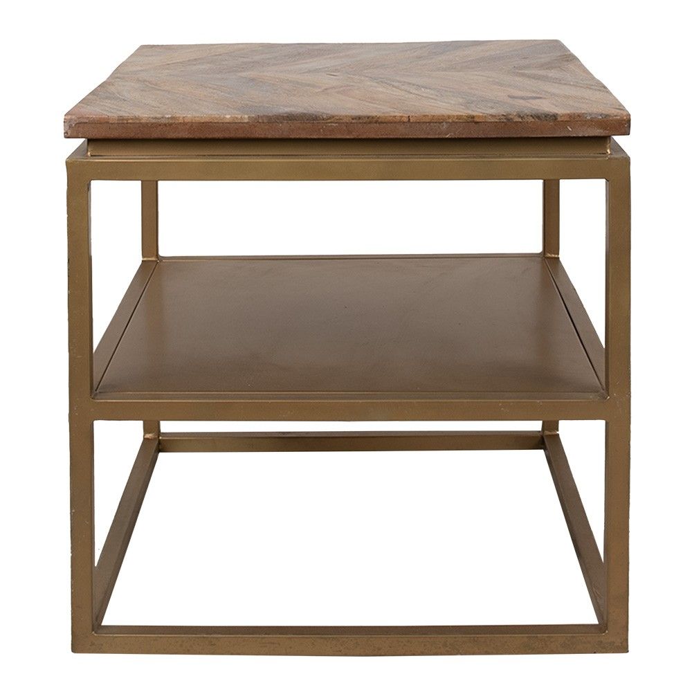 Bronzový antik kovový odkládací stůl s dřevěnou deskou Rama - 51*51*49 cm Clayre & Eef - LaHome - vintage dekorace