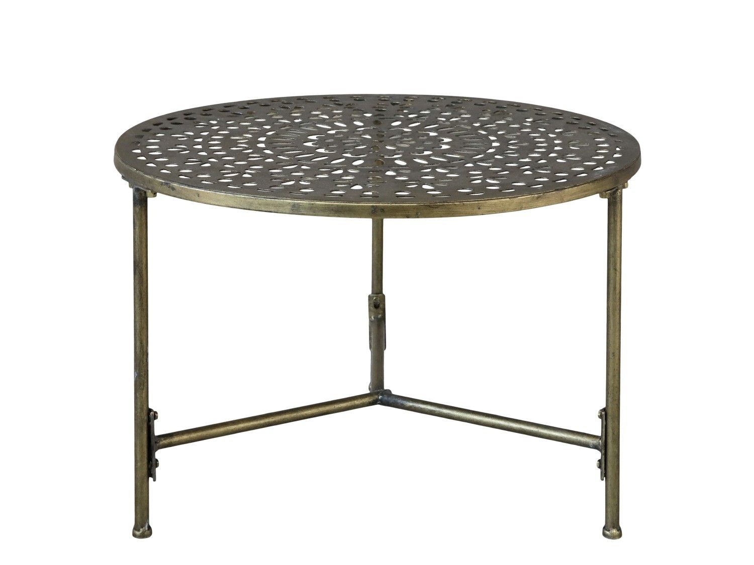 Mosazný antik kovový kulatý odkládací stolek Hilla - Ø 60*42 cm Chic Antique - LaHome - vintage dekorace