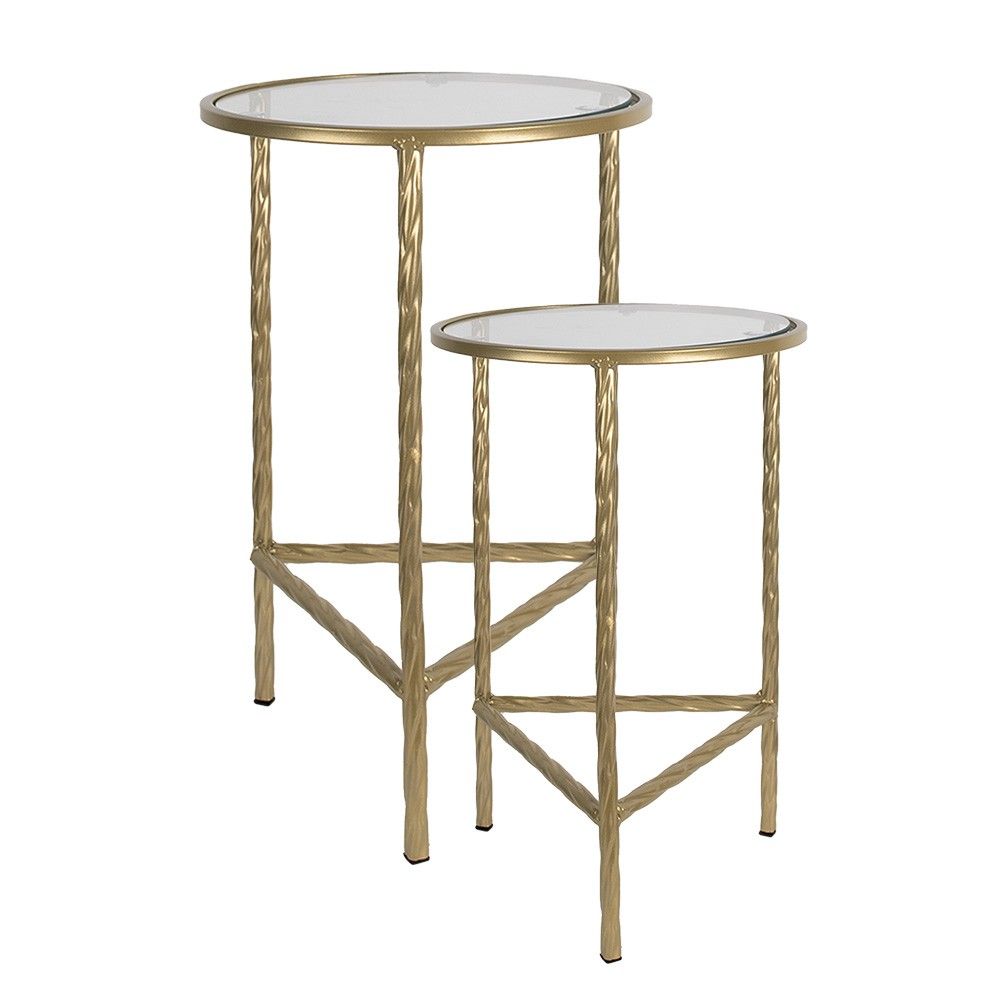 2ks zlatý antik odkládací stolek Piotte - Ø 35*55 / Ø 30*45 cm Clayre & Eef - LaHome - vintage dekorace