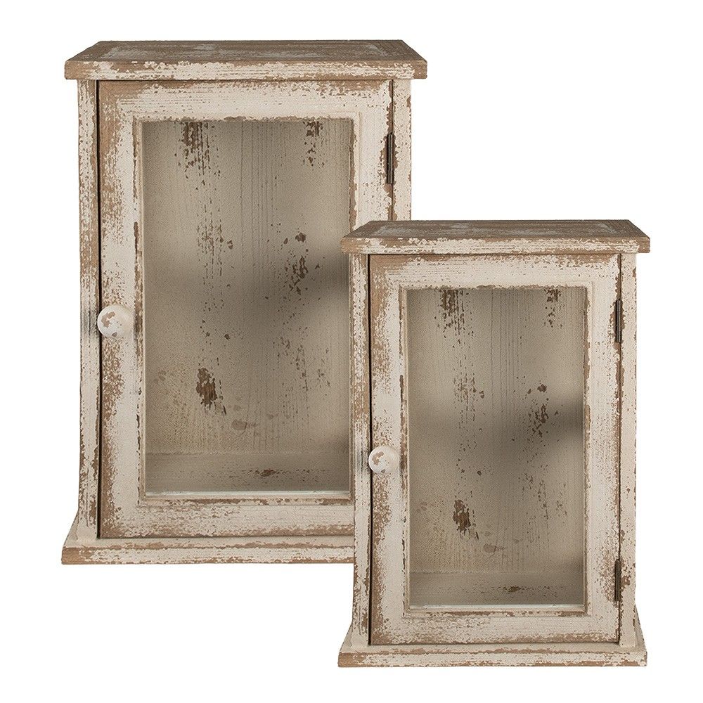 Set 2ks dřevěná antik nástěnná skříňka / vitrína Sammuela - 42*26*56 / 33*21*48 cm Clayre & Eef - LaHome - vintage dekorace