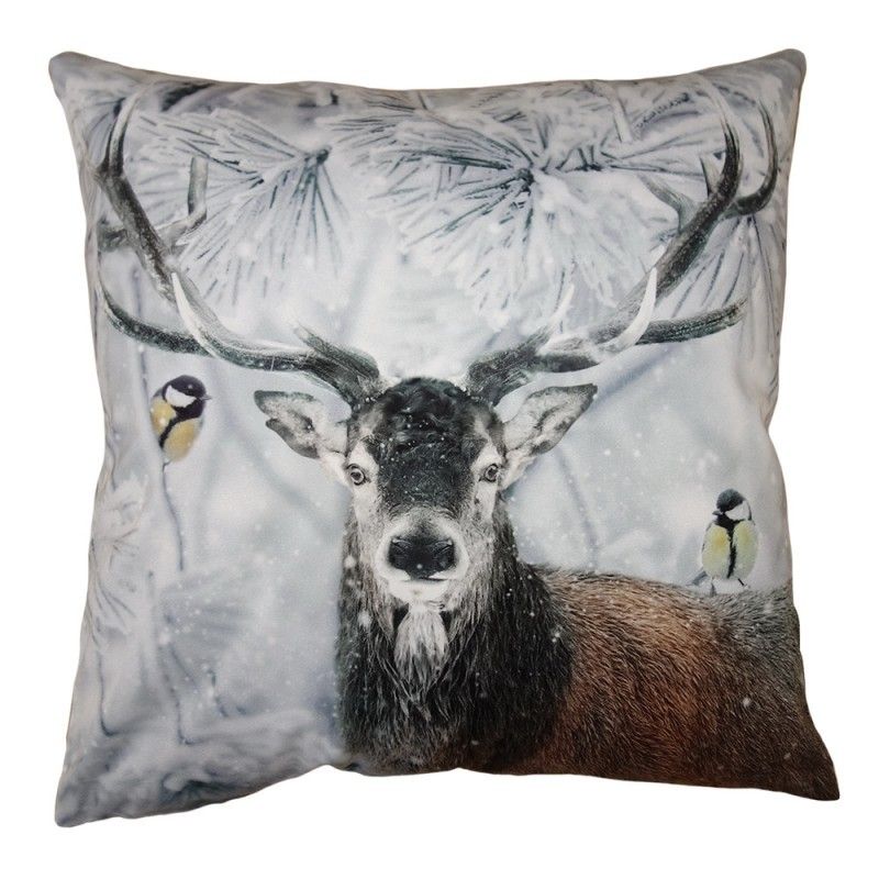 Zimní sametový povlak na polštář Jelen se sýkorkami Deer I - 45*45 cm Clayre & Eef - LaHome - vintage dekorace