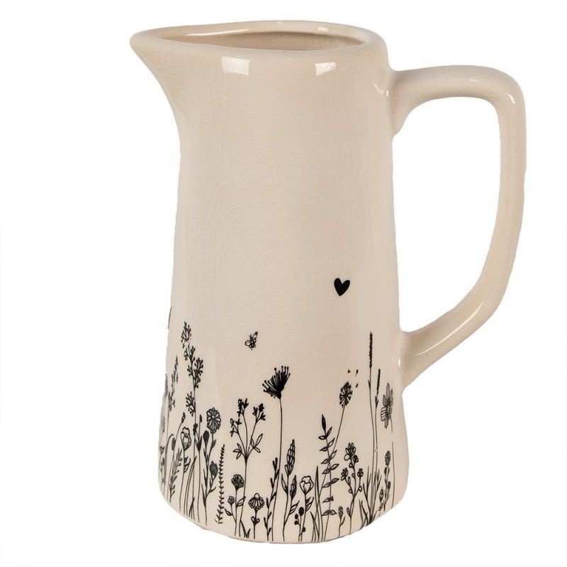 Béžový keramický džbán s lučními květy Flora And Fauna M - 16*11*20 cm Clayre & Eef - LaHome - vintage dekorace