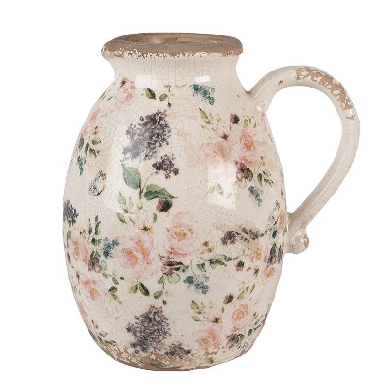 Béžový keramický dekorativní džbán s růžemi Rosina L - 20*16*22 cm Clayre & Eef - LaHome - vintage dekorace