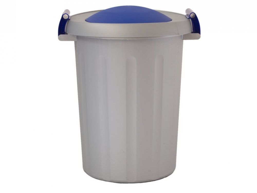 Odpadkový koš na tříděný odpad CLICK 25 l, šedá nádoba, modré víko - NP-DESIGN, s.r.o.