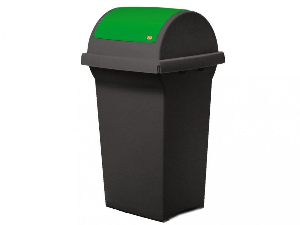 Odpadkový koš na tříděný odpad SWING 50 l, černá nádoba, zelené víko - NP-DESIGN, s.r.o.