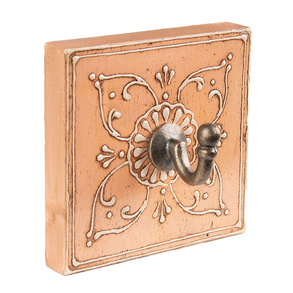 Bronzový antik nástěnný háček s oranžovou deskou - 10*6*10 cm Clayre & Eef - LaHome - vintage dekorace