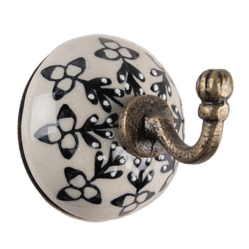 Bronzový antik nástěnný háček s porcelánovou knopkou - Ø 6 * 7 cm Clayre & Eef - LaHome - vintage dekorace