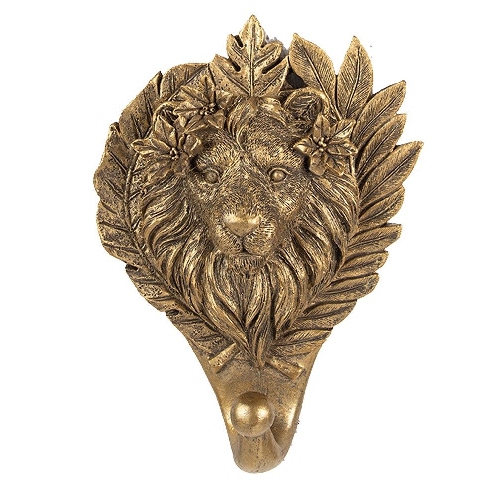 Zlatý antik nástěnný dekorativní háček hlava Lev - 13*5*18 cm Clayre & Eef - LaHome - vintage dekorace