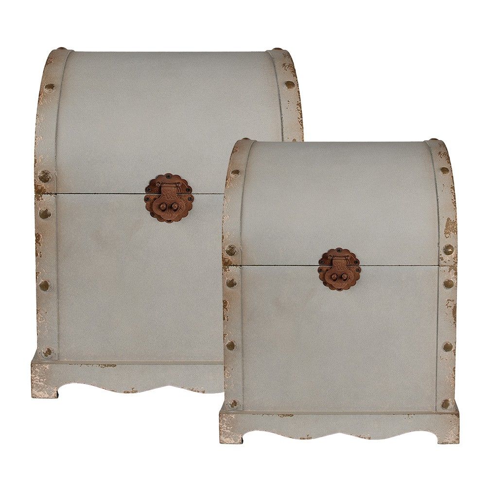 2ks šedá úložná dřevěná dekorativní truhla Valliene - 34*32*42 / 27*25*33 cm Clayre & Eef - LaHome - vintage dekorace