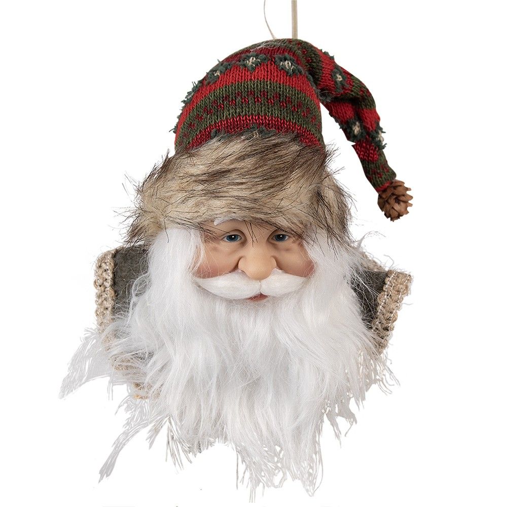 Závěsná dekorace hlava Santa s barevnou čepicí - 10*9*28 cm Clayre & Eef - LaHome - vintage dekorace