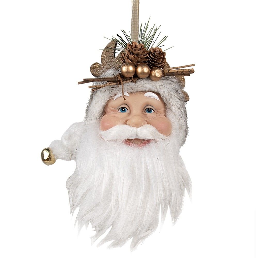 Závěsná dekorace hlava Santa s bílou čepicí - 10*9*28 cm Clayre & Eef - LaHome - vintage dekorace