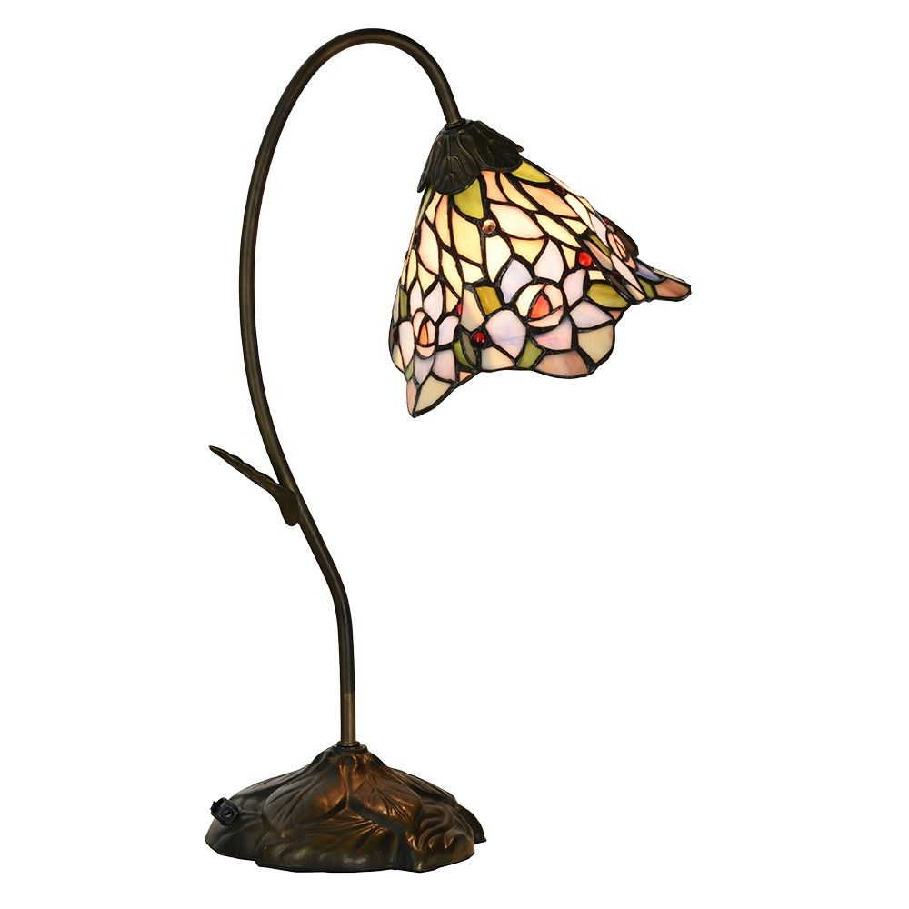 Růžová stolní lampa Tiffany ve tvaru květu Flowé - 27*15*48 cm E14/max 1*40W Clayre & Eef - LaHome - vintage dekorace