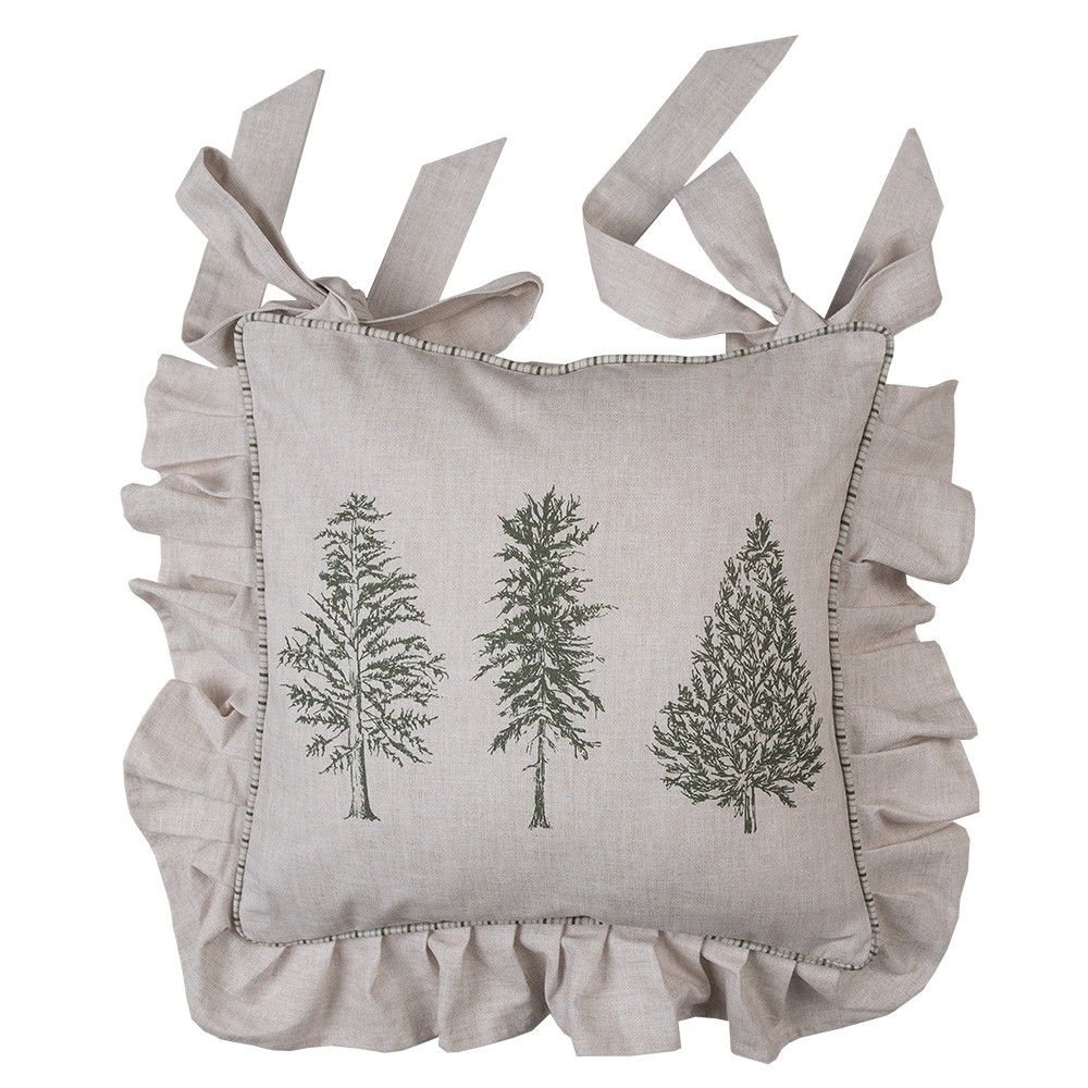Béžový povlak na podsedák s volánky se stromky Natural Pine Trees - 40*40 cm Clayre & Eef - LaHome - vintage dekorace