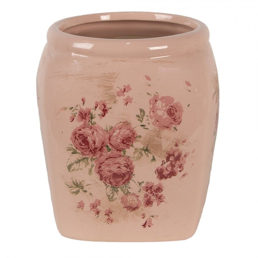 Růžový keramický obal na květináč s růžemi Rósa M - 14*14*16cm Clayre & Eef - LaHome - vintage dekorace