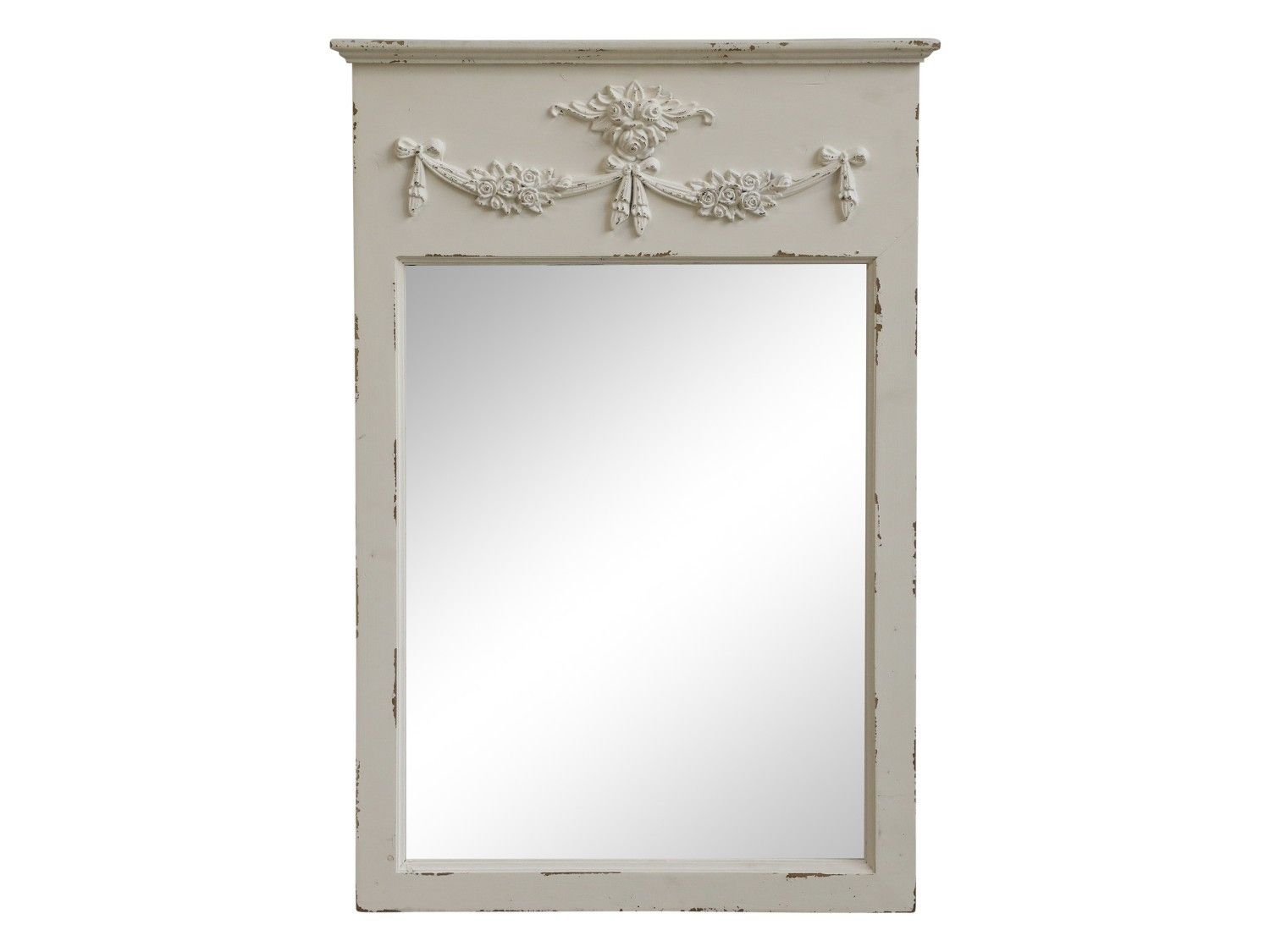 Krémové antik nástěnné zrcadlo s květy Gillia decor - 48*4*72 cm Chic Antique - LaHome - vintage dekorace