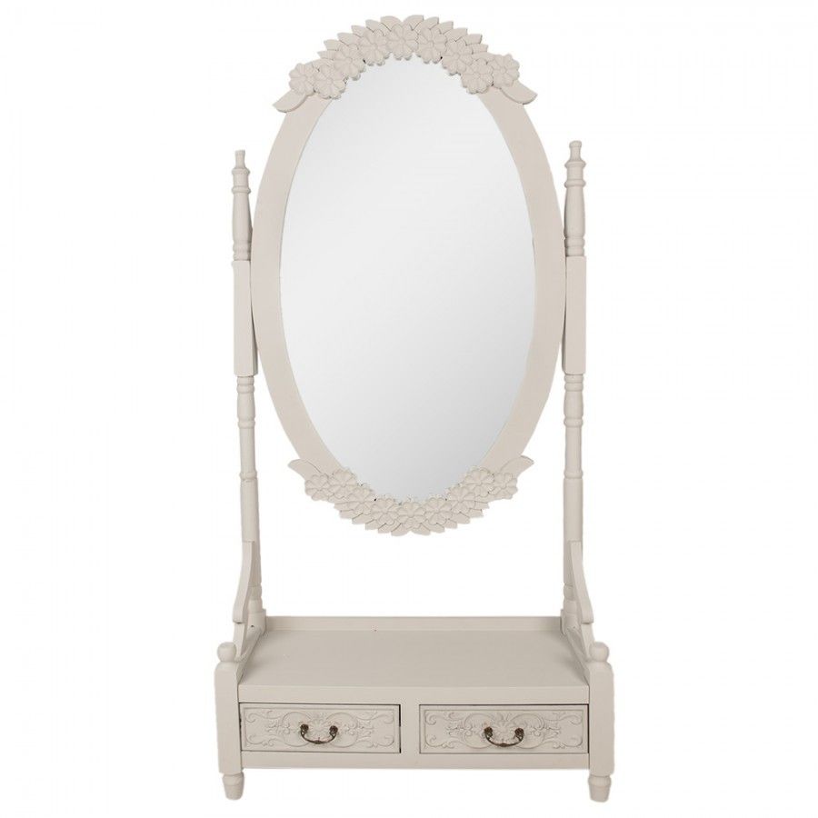 Béžovo-šedé antik veliké zrcadlo se šuplíky Hyggia Brocante - 85*30*180cm Clayre & Eef - LaHome - vintage dekorace