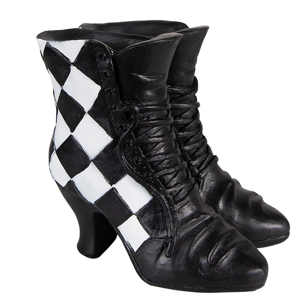Dekorace socha černá dámská bota se šachovnicí - 15*12*15 cm Clayre & Eef - LaHome - vintage dekorace