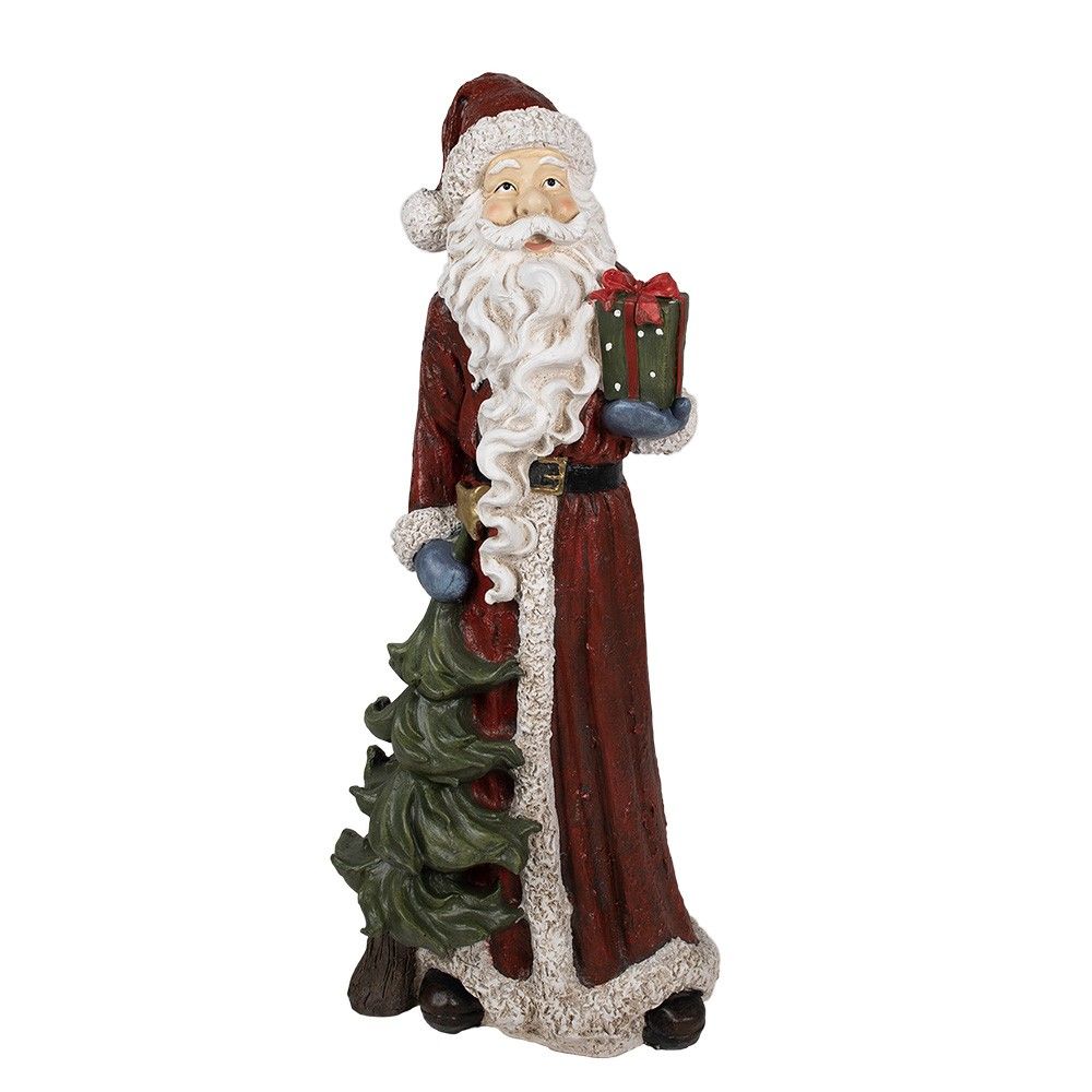 Vánoční dekorace socha Santa se stromkem a dárkem - 45*33*104 cm Clayre & Eef - LaHome - vintage dekorace