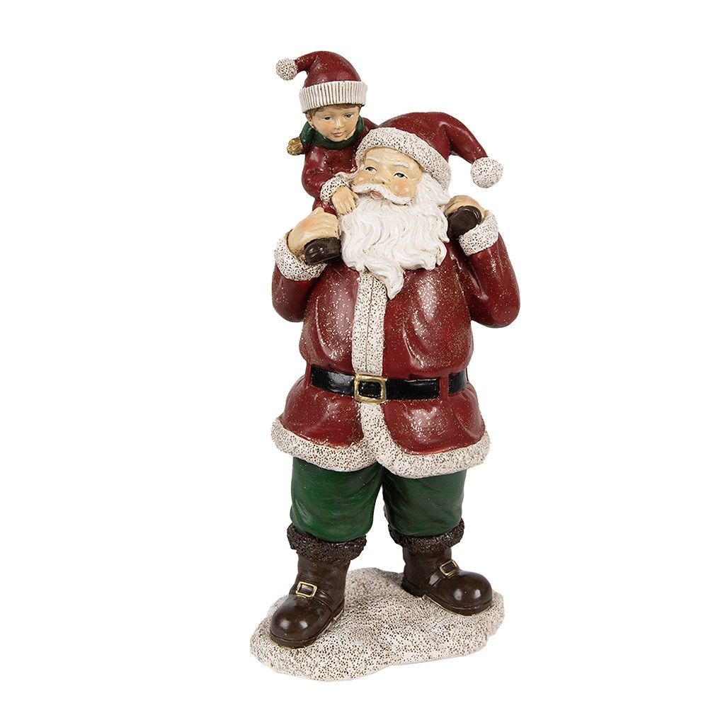 Červená vánoční dekorace socha Santa s chlapcem - 11*8*23 cm Clayre & Eef - LaHome - vintage dekorace