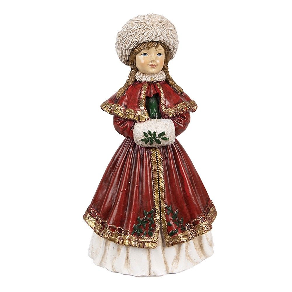 Červená dekorace socha dívka v zimním  - 9*7*17 cm Clayre & Eef - LaHome - vintage dekorace