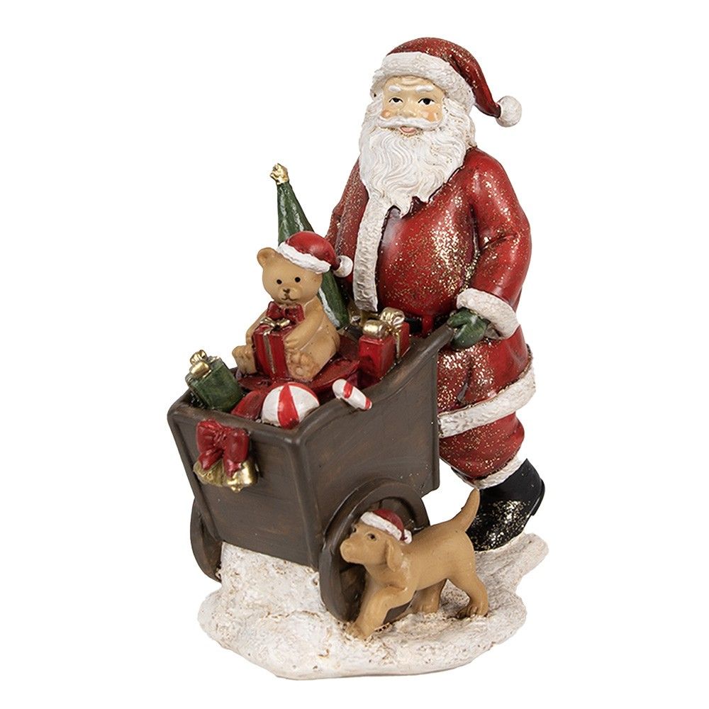 Červená vánoční dekorace socha Santa s vozíkem dárků - 12*8*15 cm Clayre & Eef - LaHome - vintage dekorace