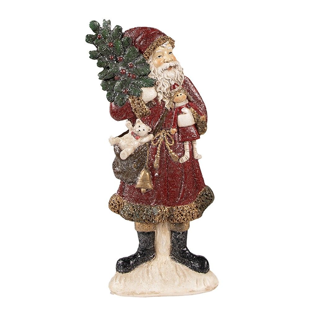 Červená vánoční dekorace socha Santa se stromkem - 9*4*23 cm Clayre & Eef - LaHome - vintage dekorace