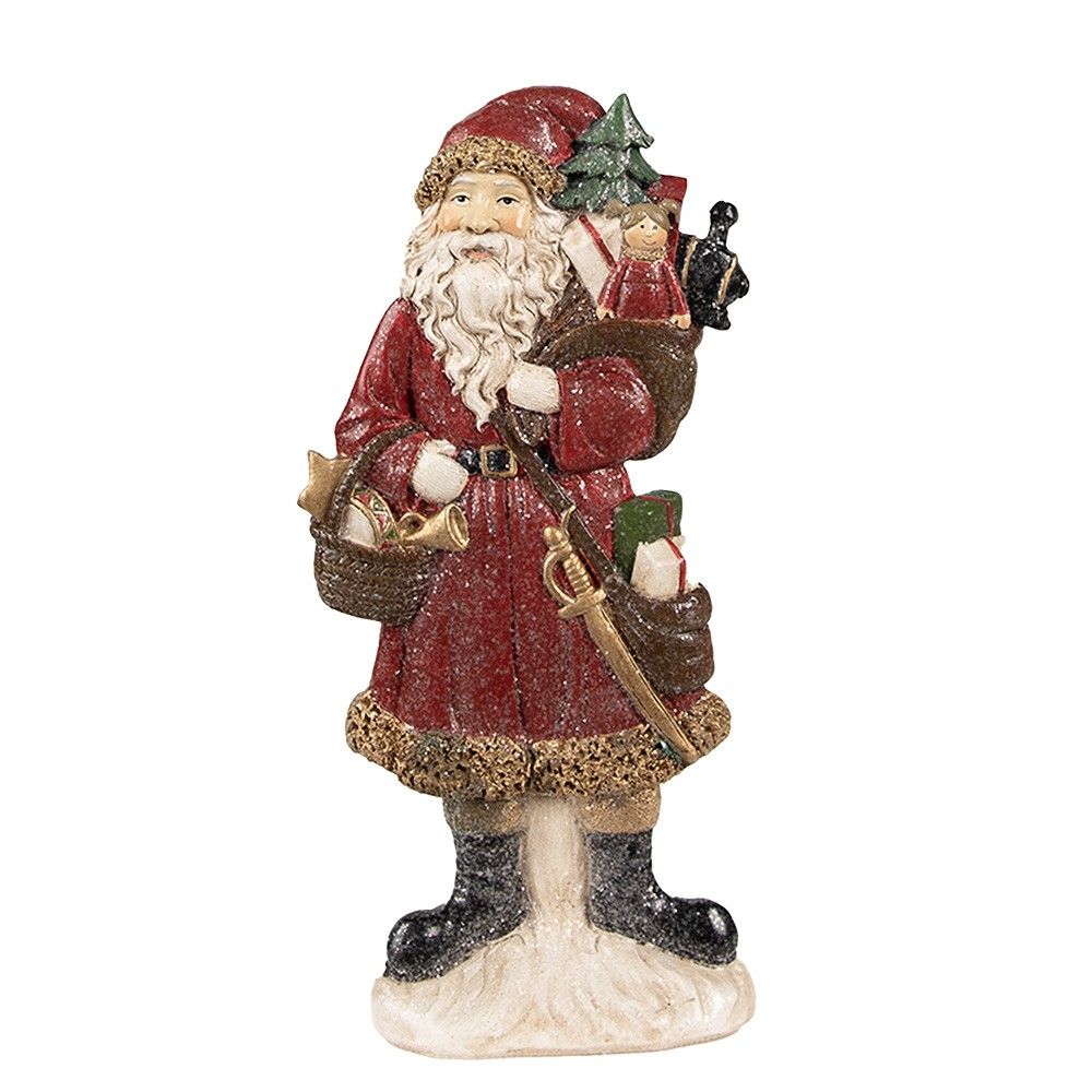 Červená vánoční dekorace socha Santa s dárky - 12*4*24 cm Clayre & Eef - LaHome - vintage dekorace