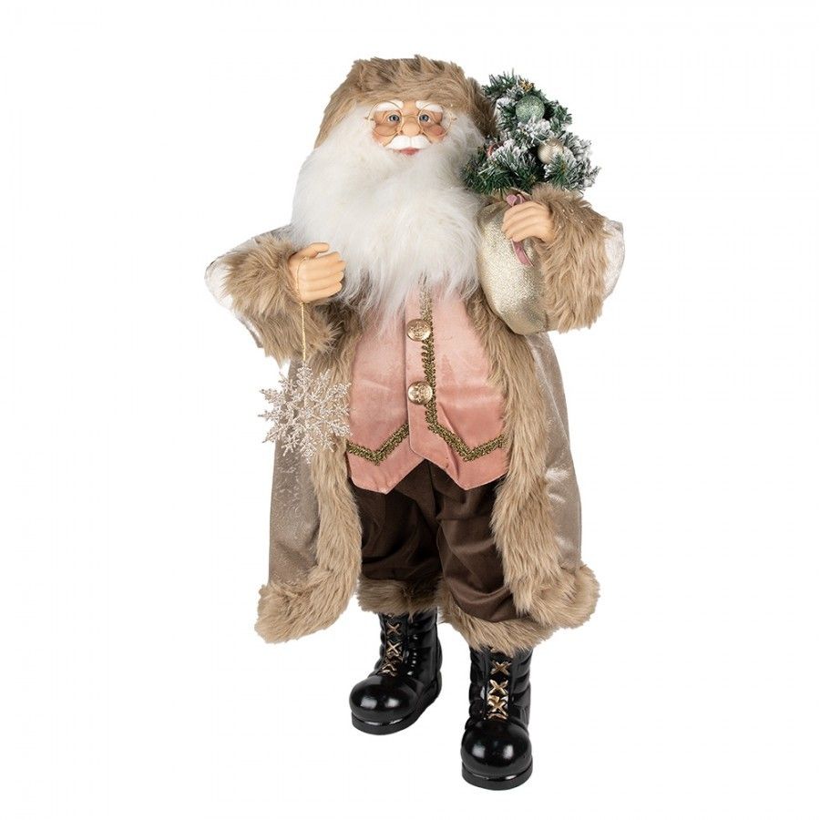 Vánoční dekorace socha Santa v kabátě a se stromkem - 26*16*47cm Clayre & Eef - LaHome - vintage dekorace