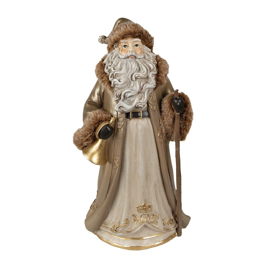 Vánoční dekorace socha Santa ve zlatém kabátku s kožíškem - 18*16*34 cm Clayre & Eef - LaHome - vintage dekorace